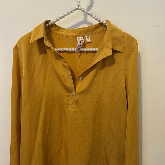 Anthropologie Dolan Left Coast Mustard Yellow Hi Lo Top Blouse Shirt Fall Small - Picture 3 of 10